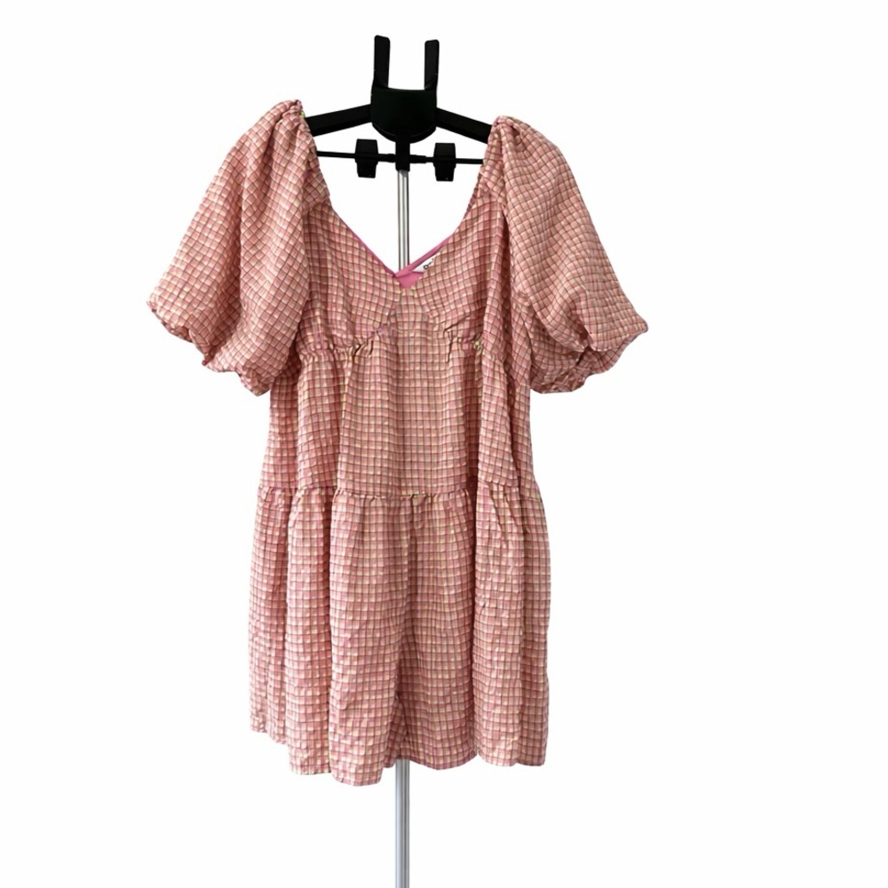 DAVI & DANI Pink and Yellow Checkered Dress-Size XL